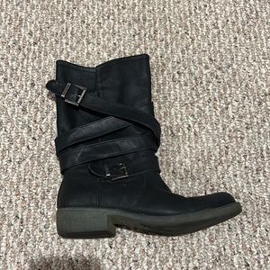 Rocketdog Leather Boots with Straps and Cheetah Print Lining